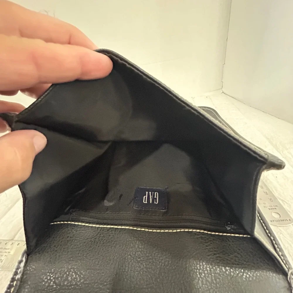 GAP Vintage 90s Black Faux Leather Mini Backpack Contrast Stitch Buckle Small